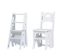 YANROSE Silla de Biblioteca Plegable de Madera de 4 escalones con Asiento, Estante portátil Ligero, Taburete Multifuncional, Soporte de exhibición(White)