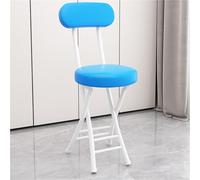 YANROSE Taburete de Bar Plegable con Respaldo Acolchado de Cuero, Taburete de Bar Plegable portátil Redondo, Silla for Cocina(Blue)