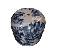 YANROSE Taburete de jardín Chinoiserie, Tambor Decorativo de cerámica, Paisaje Chino Pintado a Mano, pez, Zapato Divertido, Taburete Lateral cambiante(Blue)