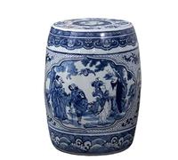 YANROSE Taburete de jardín de cerámica Decorativo con Forma de Tambor de Jingdezhen, Figura de Porcelana Azul y Blanca, Taburete for Zapatos