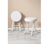 YANROSE Taburete de tocador Plegable, Taburete de Bar Plegable portátil Redondo, Silla for Cocina(White)