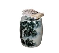 YANROSE Taburete Decorativo de cerámica for jardín, Tambor de Porcelana Azul y Blanca, Zapato Chino, Mesa de Centro cambiante, salón de té(Green)