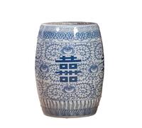 YANROSE Taburete Decorativo de cerámica for jardín, Tambor Jingdezhen, Porcelana Azul y Blanca Antigua, Personaje Feliz Pintado a Mano Chino