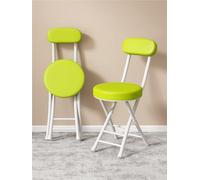 YANROSE Taburete Plegable con Respaldo, Taburete de Bar Plegable, Silla portátil Redonda de Cuero Acolchada for Cocina(Green)