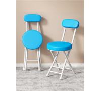 YANROSE Taburete Plegable con Respaldo, Taburete de Bar Plegable, Silla portátil Redonda de Cuero Acolchada for Cocina(Blue)