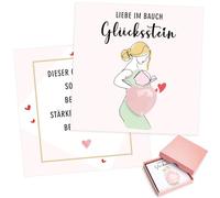 YANSYUN Regalo de embarazo, regalo para el día de la madre para futuras madres, piedra de la suerte + tarjeta de la suerte + caja de regalo, regalo embarazada, amuleto de la suerte, piedra de corazón