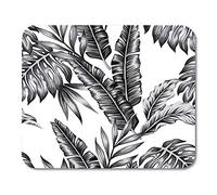 Yanteng Almohadillas para ratón Rectángulo Almohadilla para ratón Caucho Mini Plantas Tropicales Plantas Florales de la Selva Hojas de Verano Plátano de Palma en Negro Alfombra