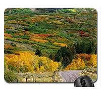 Yanteng Cojín de ratón Fino y Durable del Juego del Borde de la Costura, Colores de la caída a lo Largo del Camino Colorado del cimarrón Cojín de ratón, cojín de ratón (cojín de ratón de los bosques)