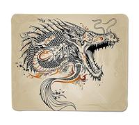 Yanteng Gaming Mouse Pad Dragón japonés, Criatura rugiente del Estilo del Doodle con los Colmillos de la Cola Escalas Detalles Tribales, Borde Negro Cosido Oro Negro