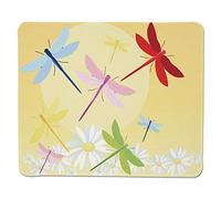 Yanteng Gaming Mouse Pad Dragonfly, Campo de Flores en la Temporada de Primavera con Chamomiles y la Figura del Sol en la Parte Posterior Gráfica Decorativa, Borde Cosido Multicolor