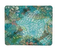 Yanteng Gaming Mouse Pad Dragonfly, Flores de fantasía mezcladas en Varios Tonos Shabby Chic Belleza Femenina Estampado Decorativo, Turquesa Borde Cosido