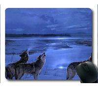Yanteng Mouse Pad, Winter Animal Night Moon Lake Wolf Rubber Gaming Mouse Pad (Multicolor)