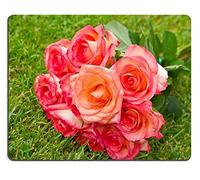 Yanteng (Precisión Cosida) Alfombrilla de ratón Caucho Natural Mousepad Ramo Redondo de Rosas Rosadas en Hierba Verde