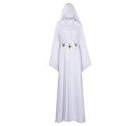 YANVS Disfraz de princesa Leia para mujer, vestido blanco, vestido largo para cosplay, vestido de princesa Leia para Halloween