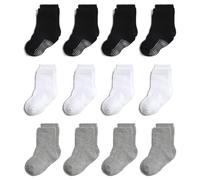 YANWANG 12 Pares de Calcetines de Algodón Antideslizantes Con Agarre para Bebés y Niños Pequeños（White&Black&Grey-12 Pairs，3-5 años