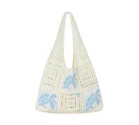 yanwuwa Bolsa de ganchillo para playa, bolsa de playa de punto para verano, bolsas de vacaciones para mujer, bolsos casuales de hombro, azul claro
