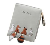 yanwuwa Cartera bordada para mujer con patrón de animales, bolsillo para monedas con cremallera y tarjetero transparente para uso diario, Gray