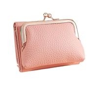 yanwuwa Cartera compacta para mujer con bolsillo para monedas con cierre de beso y ventana transparente, tarjetero corto para uso diario, Pink