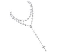 yanwuwa Collar de cuentas de rosario católico de comunión con cruces de cristal, medallas de milagros y crucifijo, para mujeres y hombres, collar de rosario católico, cuentas de cristal, religioso