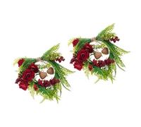 yanwuwa Coronas de corazón de San Valentín 2/1 con campanas doradas y flores de tela para decoración festiva, coronas de corazón de San Valentín