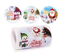 yanwuwa Etiquetas adhesivas de Feliz Navidad, rollo de etiquetas redondas de Navidad, etiquetas adhesivas decorativas para sobres, calcomanías para tarjetas y sobres