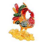 yanwuwa Exquisita caja de adorno de gallo esmaltada para guardar anillos, aretes y contenedor de almacenamiento, caja de joyería Chanticleer con revestimiento pintado a mano