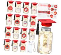 yanwuwa Juego de 12 decoraciones de mesa de graduación, fieltro, sombrero de graduación, tarro de albañil con luces LED, suministros de fiesta de graduación, luz LED iluminada con clase de gorra