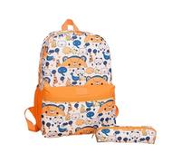 yanwuwa Juego de mochila y estuches para bolígrafos de dibujos animados, práctica mochila escolar para niños y niñas con gran capacidad y correa ajustable, naranja rojo
