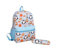 yanwuwa Juego de mochila y estuches para bolígrafos de dibujos animados, práctica mochila escolar para niños y niñas con gran capacidad y correa ajustable, Lake Blue Penguin Ma