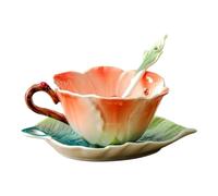 yanwuwa Juego de tazas de café esmaltadas con platillos y cuchara, Clivia