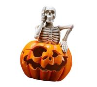 yanwuwa Lámpara de mesa de calavera de calabaza brillante, lámpara decorativa de resina para interiores y exteriores, decoración festiva, luz de calabaza