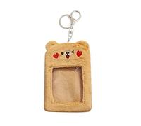 yanwuwa Portatarjetas de peluche con diseño de oso para tarjetas de crédito, tarjetas de autobús, fundas protectoras para fotos, artículos de papelería, Brown