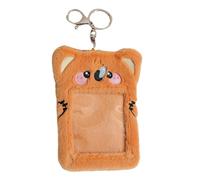 yanwuwa Portatarjetas fotográficas de felpa con diseño de oso, gato, ídolo, para niña, llavero, protector de crédito, papelería, Brown