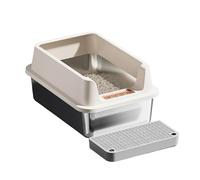 yanwuwa Práctica caja de arena de acero inoxidable con pedales de filtro para menos desorden, fácil de limpiar, entrada baja, adecuada para cualquier edad, caja de arena semicerrada
