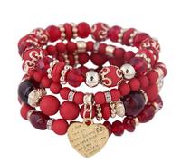yanwuwa Pulsera elástica multicapa con dije de corazón de cristal y detalle de flecos para mujer, plástico/resina