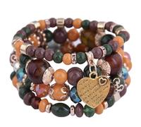 yanwuwa Pulsera elástica multicapa con dije de corazón de cristal y detalle de flecos para mujer, plástico/resina