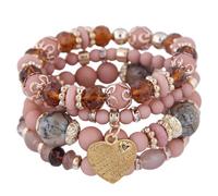yanwuwa Pulsera elástica multicapa con dije de corazón de cristal y detalle de flecos para mujer, plástico/resina