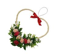 yanwuwa Romance Home - Corona decorativa de tela con diseño de corazón, rosas rojas, margaritas blancas para mejorar el ambiente de San Valentín, corona de San Valentín