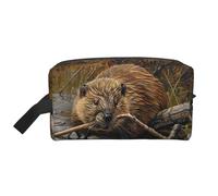 YANYU Beaver Working - Neceser de viaje con cremallera, con asas, organizador portátil de cosméticos, Blanco, Talla única