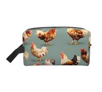 YANYU Bolsa de aseo de viaje con estampado de pollo, con cremallera, con asas, organizador portátil de cosméticos, Blanco, Talla única