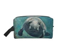 YANYU Crazy Save - Neceser de viaje con estampado de manatí, con cremallera, organizador portátil de cosméticos con asas, color blanco, talla única, Blanco, One Size