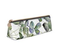 YANYU Estuche funcional con estampado de hojas de eucalipto verde, gran capacidad, 8.3 x 2.2 x 2.4 pulgadas, bolsa triangular con cremallera, blanco, One Size