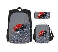 YANYU Estuche para lápices con estampado infinito de mariquitas, ligera, casual, a la moda, bolsa de almuerzo, bolsa de viaje de gran capacidad, color negro, talla única, NEGRO, talla única