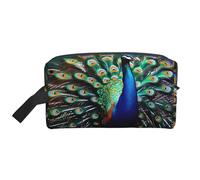 YANYU Hermoso neceser de viaje con estampado de pavo real, bolsas de almacenamiento con cremallera y asas, organizador portátil de cosméticos, blanco, talla única, blanco, One Size