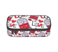 YANYU Labios de corazón rojo y amor impresión conveniencia bolsa 8.3 x 2 x 3.7 pulgadas estilo para bolígrafos, lápices objetos pequeños, negro, talla única, Negro 1, One size