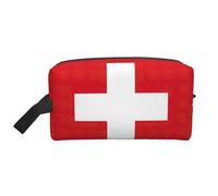 YANYU Neceser de viaje con estampado de bandera suiza, con cremallera, con asas, organizador portátil de cosméticos, Blanco, Talla única