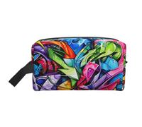 YANYU Neceser de viaje con estampado de graffiti, con cremallera, con asas, organizador portátil de cosméticos, Blanco, Talla única