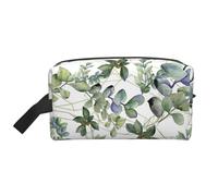 YANYU Neceser de viaje con estampado de hojas de eucalipto verde, con cremallera, con asas, organizador portátil de cosméticos, Blanco, Talla única