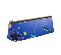 YANYU Shark Swimming Under the Sea - Estuche funcional para lápices, gran capacidad, 8.3 x 2.2 x 2.4 pulgadas, bolsa triangular con cremallera