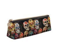 YANYU Sugar Skulls - Estuche funcional con estampado de calaveras de gran capacidad, 8.3 x 2.2 x 2.4 pulgadas, bolsa triangular con cremallera